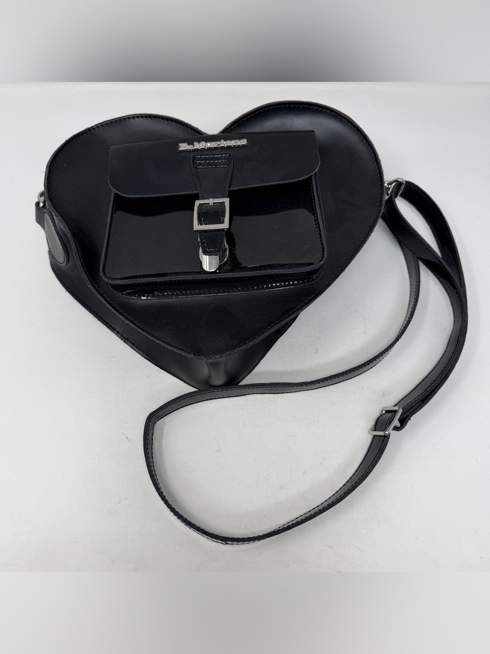 Dr Martens Heart Bag Black Kiev Leather Glossy Patent Lamper Backpack Crossbody